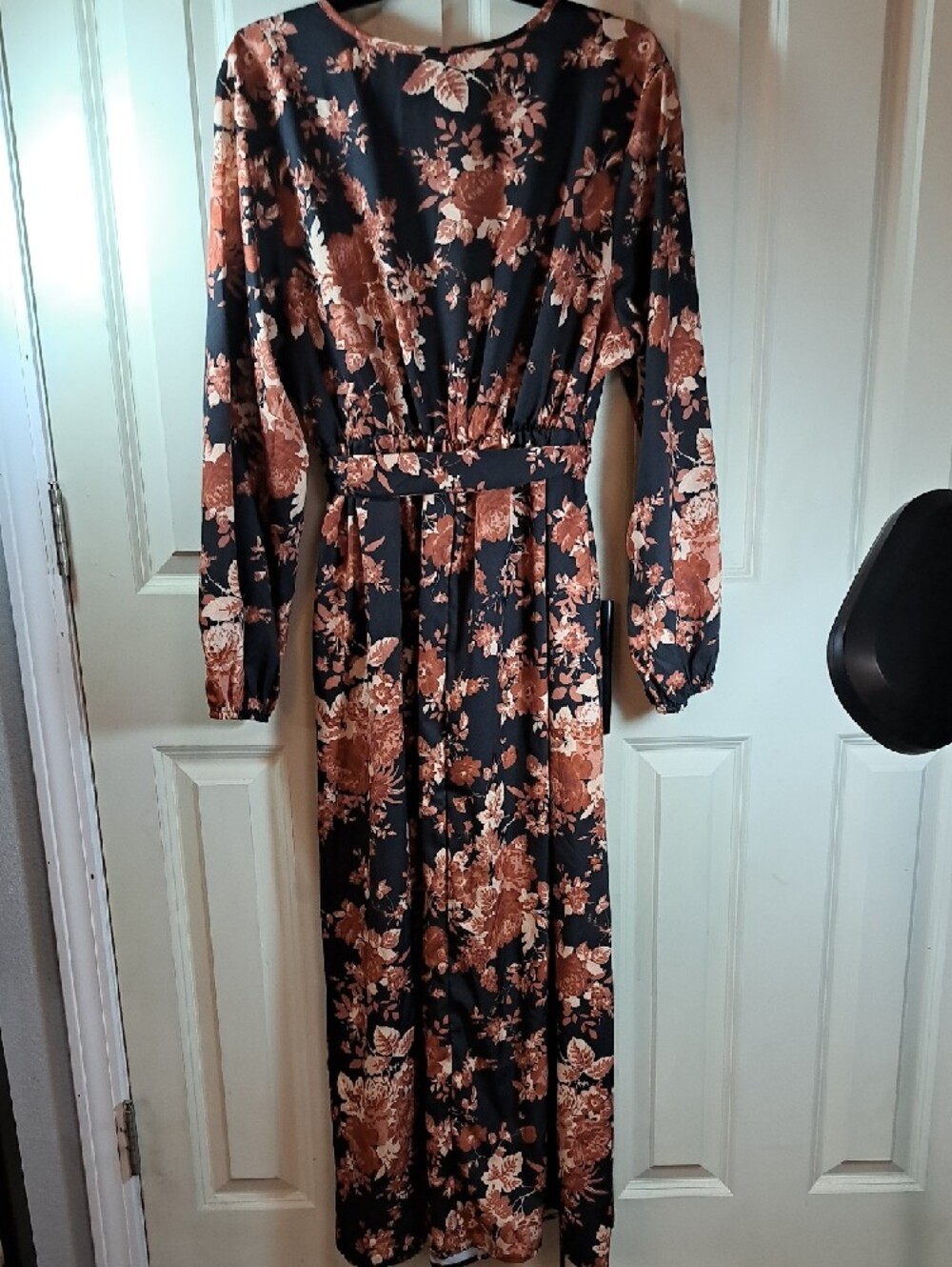 Floral Wrap Maxi Dress in Black and Rust - Picture 6 of 8